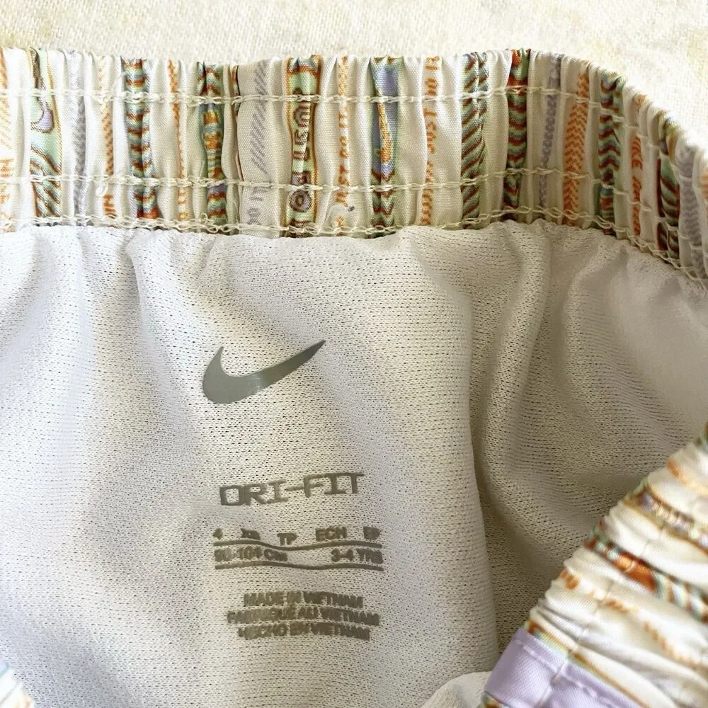 Nike Dri Fit Running Shorts Girls Size 3-4 Striped Multicolor Cream Lavender